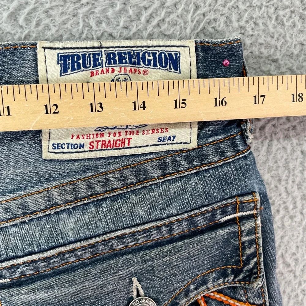 True Religion Straight Denim Shorts‎ Mens 31 Blue Good Cutoff Horseshoe USA Made